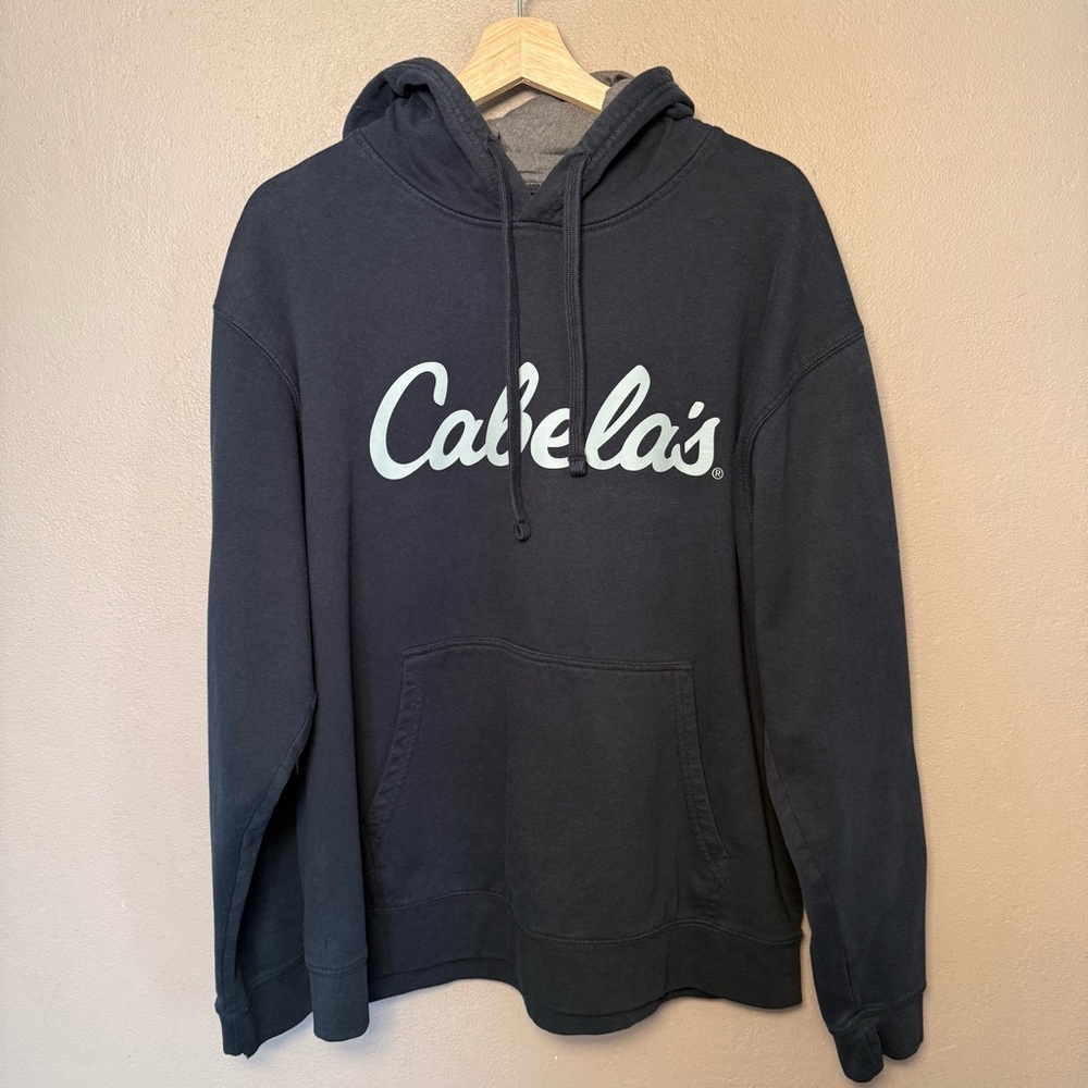 Cabela's Men's Black Hooded Sweatshirt Size Large Outdoor Gorpcore Loungewear